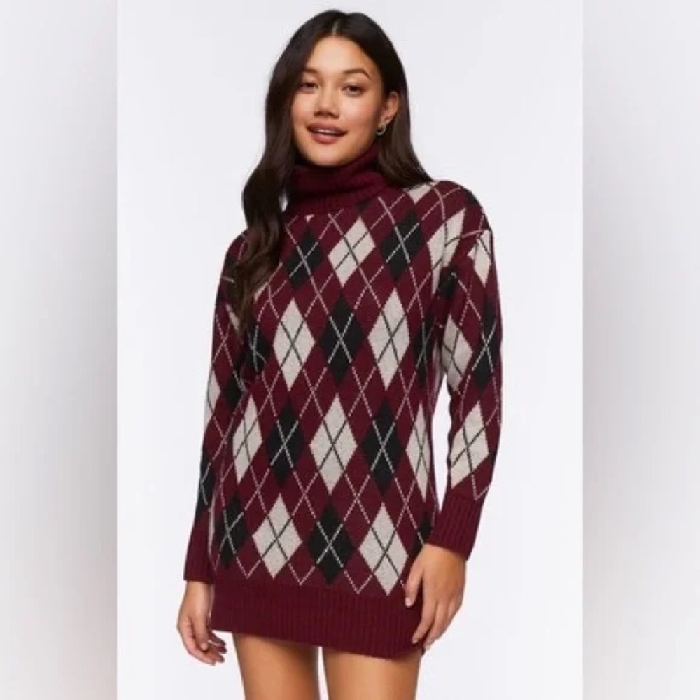 Forever 21 | Argyle Turtleneck Mini Sweater Dress Various Sizes Available